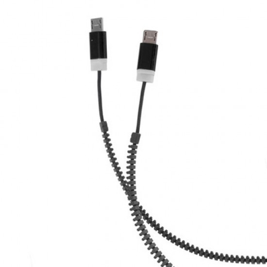 Podatkovni + polnilni kabel 2in1 2x micro USB - zadrga, črn Podatkovni + polnilni kabel 2in1 2x micro USB - zadrga, črn