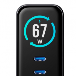 3MK incharge 67W GaN polnilec z zaslonom (2× USB-C + USB-A)