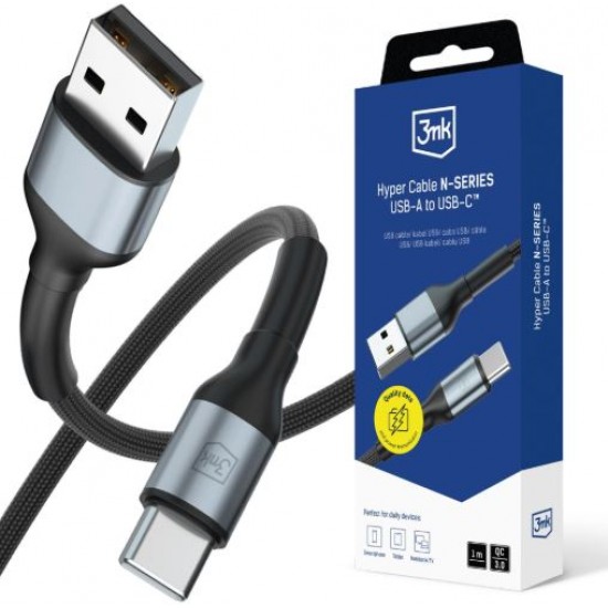 3MK Hyper kabel N-SERIES USB-A v USB-C 1m črn