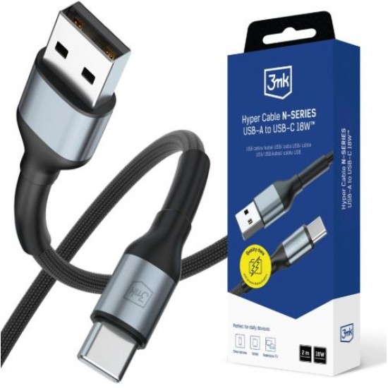 3MK Hyper kabel N-SERIES USB-A v USB-C 2m črn