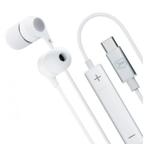 3MK žične slušalke USB-C - bele