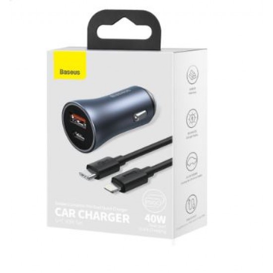 Baseus avto polnilec 40 W USB / USB-C + Lightning kabel