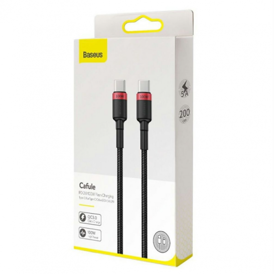 Baseus Cafule USB-C na USB-C kabel - 2m, črno-rdeč, 100W