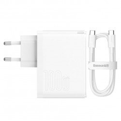 Baseus GaN5 Pro 100W hitri polnilec z USB-C / USB-C kablom - bel