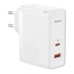 Baseus GaN5 Pro 100W hitri polnilec z USB-C / USB-C kablom - bel