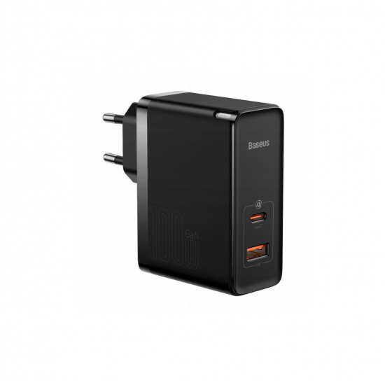 BASEUS hišni polnilec GaN5 Pro 100W USB+USB-C + kabel C-C, črn