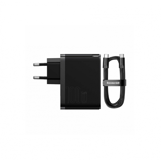 BASEUS hišni polnilec GaN5 Pro 100W USB+USB-C + kabel C-C, črn