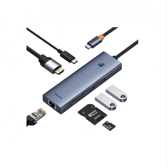 Baseus USB-C priklopna postaja 7v1 (HDMI 4K, USB 3.0, RJ45, SD)