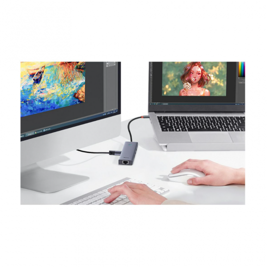 Baseus USB-C priklopna postaja 7v1 (HDMI 4K, USB 3.0, RJ45, SD)