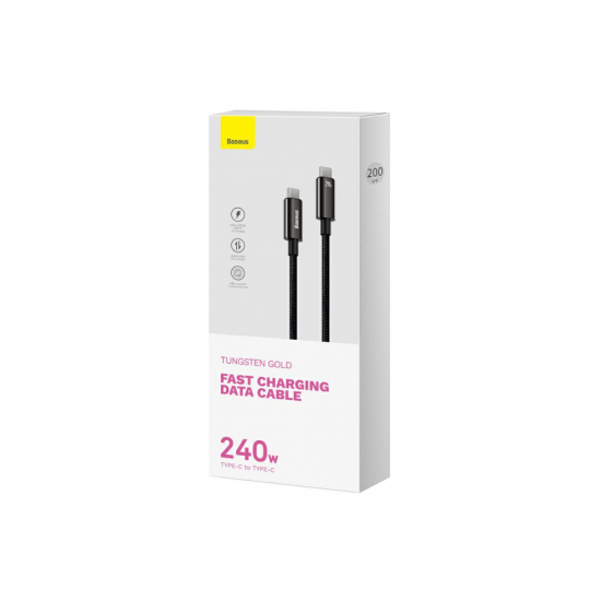 Baseus Tungsten Gold USB-C na USB-C kabel - 2m, črn, 240W
