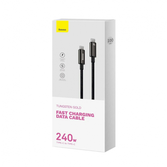 Baseus Tungsten Gold USB-C na USB-C kabel - 3m, črn, 240W