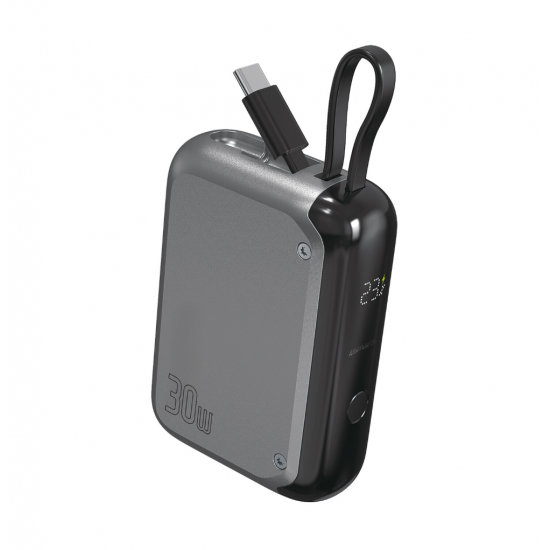4smarts Powerbank 10000 mAh – USB-C 30 W z vgrajenim kablom (siva)