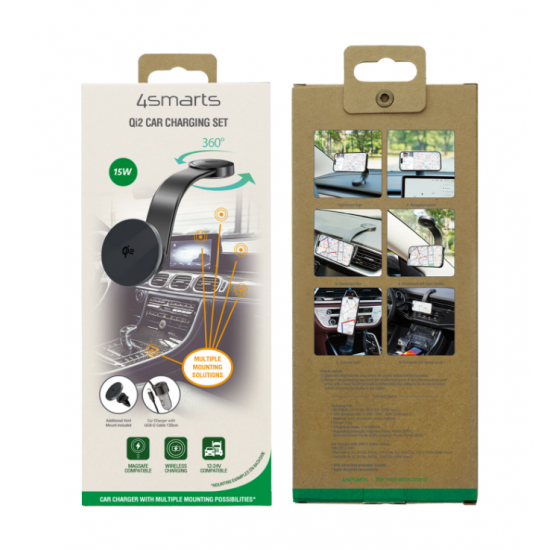 4smarts Qi2 magnetni avtomobilski nosilec z brezžičnim polnilnikom 15W