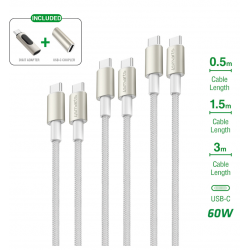 4smarts PremiumCord USB-C kabelski komplet 60 W (0,5 m + 1,5 m + 3 m) z Digital Adapterjem in USB-C spojnikom