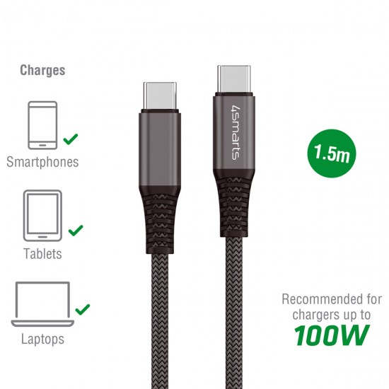 4Smarts kabel USB-C na USB-C PremiumCord 100W 1,5m črn