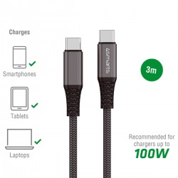 4Smarts kabel USB-C na USB-C PremiumCord 100W 3m črn 4Smarts kabel USB-C na USB-C PremiumCord 100W 3m črn