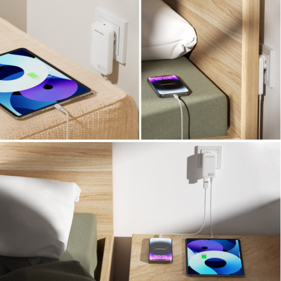 4Smarts Ultra tanek 65W GaN USB-C polnilnik – FlatPlug Slim Dual