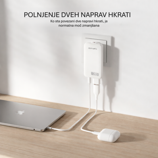 4Smarts Ultra tanek 65W GaN USB-C polnilnik – FlatPlug Slim Dual