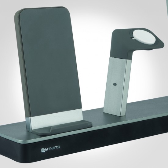 4smarts polnilna postaja TwinDock za iPhone telefone in iWatch ure s svetilko - siva