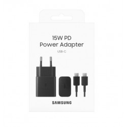 Hišni hitri polnilec Samsung EP-T1510 15W USB-C + kabel USB-C v USB-C črn  Hišni hitri polnilec Samsung EP-T1510 15W USB-C + kabel USB-C v USB-C črn