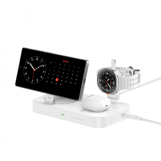 4smarts Qi2 Trident 3-v-1 brezžična polnilna postaja – za telefon, Samsung Watch in brezžične slušalke