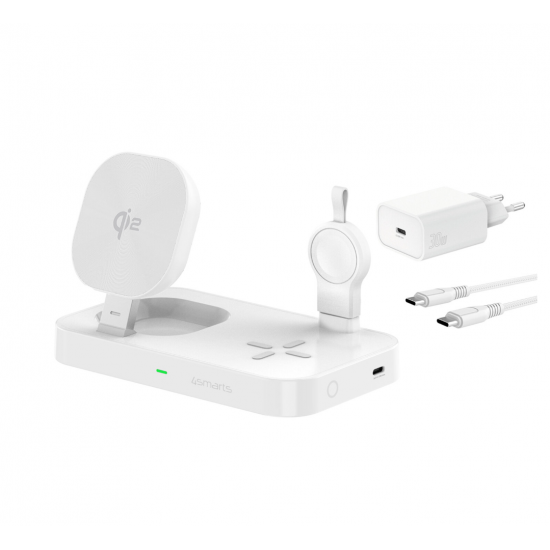 4smarts Qi2 Trident 3-v-1 brezžična polnilna postaja – za telefon, Samsung Watch in brezžične slušalke