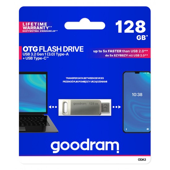 USB spominski ključek GOODRAM PenDrive ODA3 128GB USB-A + USB-C