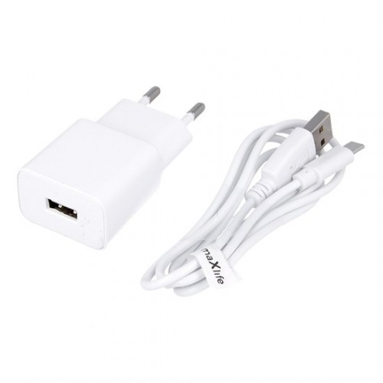 Hišni polnilec Maxlife MXTC-01 2.1A + USB-C kabel - bel Hišni polnilec Maxlife MXTC-01 2.1A + USB-C kabel - bel