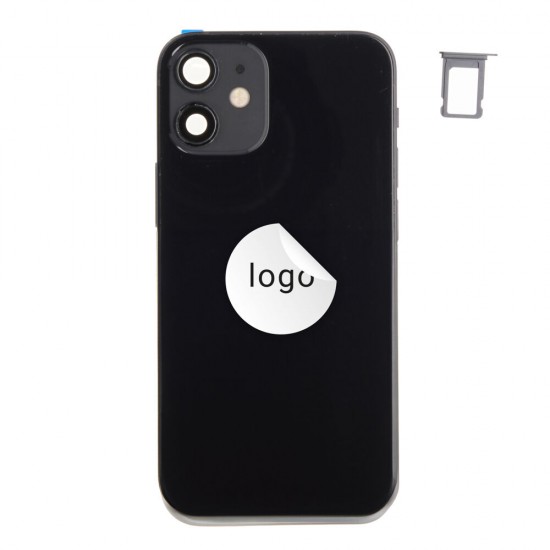Rear cover incl. small parts (Pulled B) - Black, For iPhone 12 mini