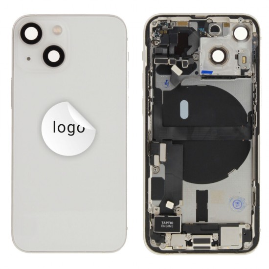 Rear cover incl. small parts (Pulled C) - White, For iPhone 13 mini