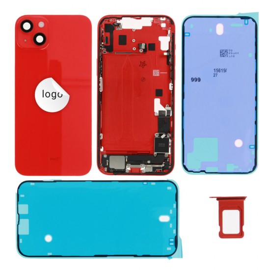 Rear cover incl. small parts (Pulled A) - Red, For iPhone 14 Plus