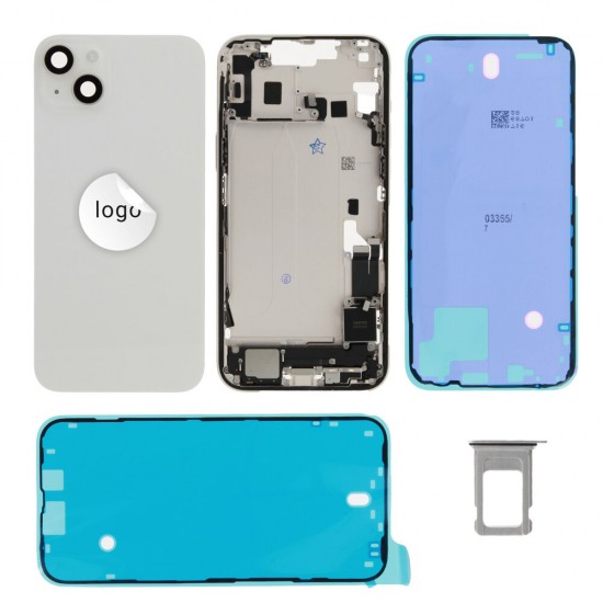 Rear cover incl. small parts (Pulled A) - White, For iPhone 14 Plus