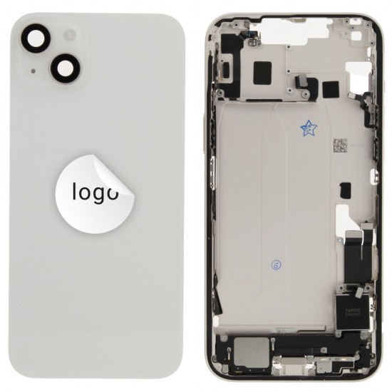 Rear cover incl. small parts (Pulled A) - White, For iPhone 14 Plus