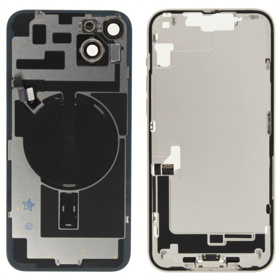 Rear cover incl. small parts (Pulled A) - White, For iPhone 14 Plus