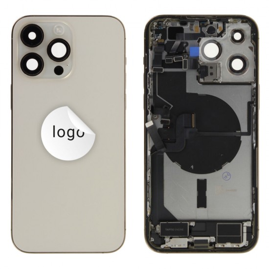 Rear cover incl. small parts (Pulled C) - Gold, For iPhone 14 Pro Max