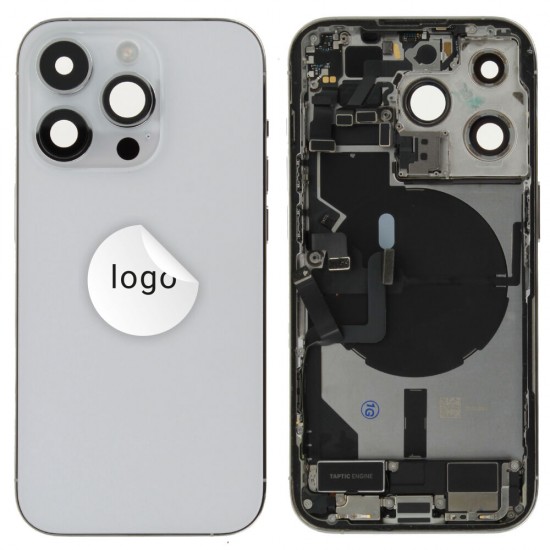 Rear cover incl. small parts (Pulled C) - Silver, For iPhone 14 Pro Rear cover incl. small parts (Pulled C) - Silver, For iPhone 14 Pro
