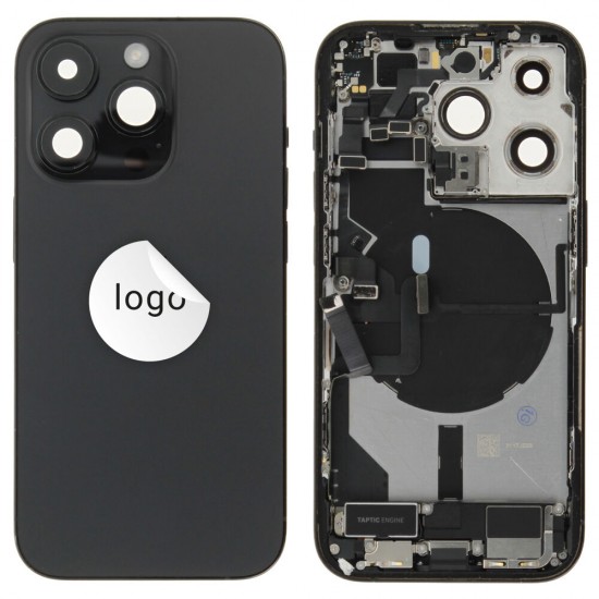 Rear cover incl. small parts (Pulled A) - Black, For iPhone 14 Pro Rear cover incl. small parts (Pulled A) - Black, For iPhone 14 Pro