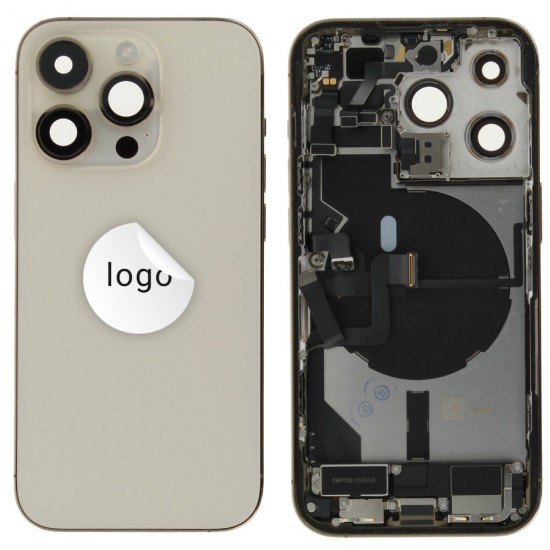 Rear cover incl. small parts (Pulled C) - Gold, For iPhone 14 Pro