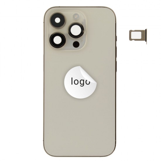 Rear cover incl. small parts (Pulled C) - Gold, For iPhone 14 Pro