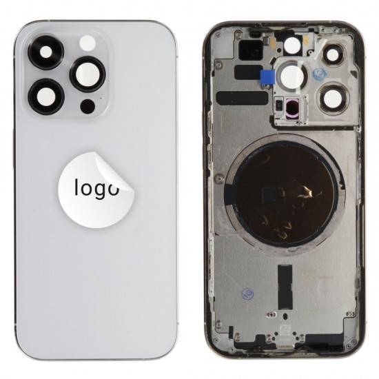 Rear cover excl. small parts (Pulled A) - Silver, For iPhone 14 Pro Rear cover excl. small parts (Pulled A) - Silver, For iPhone 14 Pro