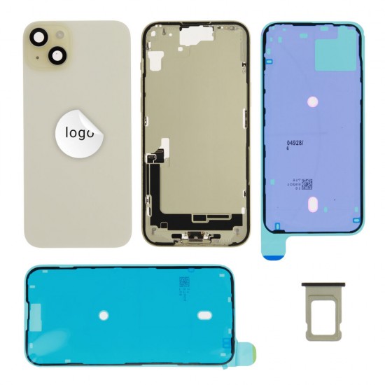 Rear cover incl. small parts (Pulled A) - Yellow, For iPhone 15 Plus