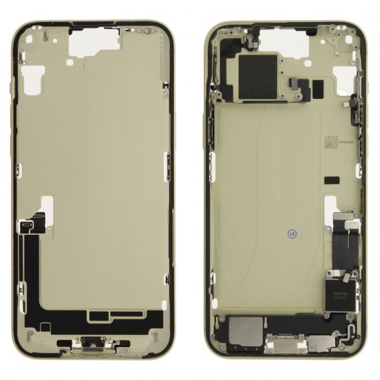 Rear cover incl. small parts (Pulled A) - Yellow, For iPhone 15 Plus