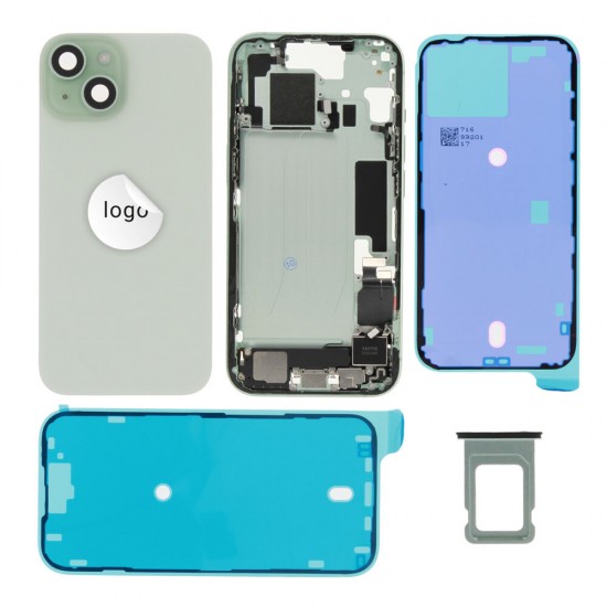 Rear cover incl. small parts (Pulled B) - Green, For iPhone 15 Rear cover incl. small parts (Pulled B) - Green, For iPhone 15