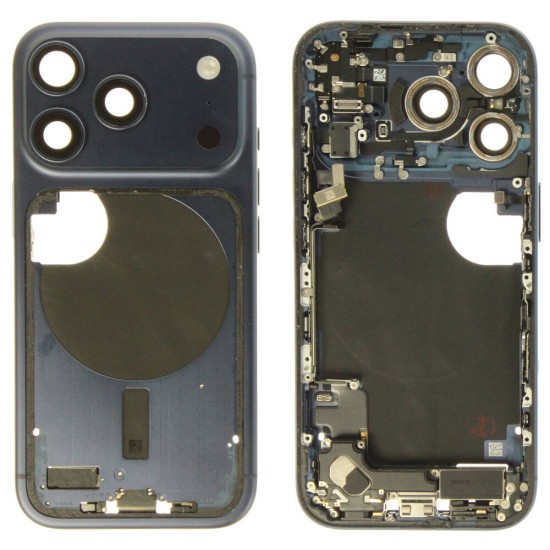 Middle frame incl. small parts (Pulled A) - Dark Blue, For iPhone 17 Pro Middle frame incl. small parts (Pulled A) - Dark Blue, For iPhone 17 Pro