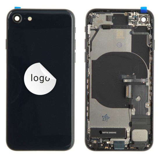 Rear cover incl. small parts (Pulled C) - Black, For iPhone SE (2022)