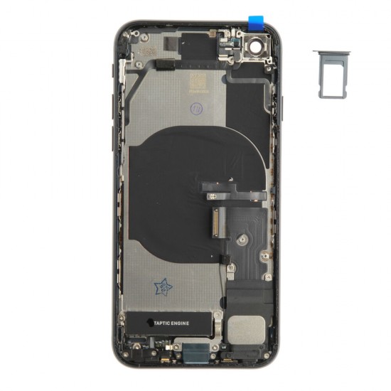 Rear cover incl. small parts (Pulled C) - Black, For iPhone SE (2022)