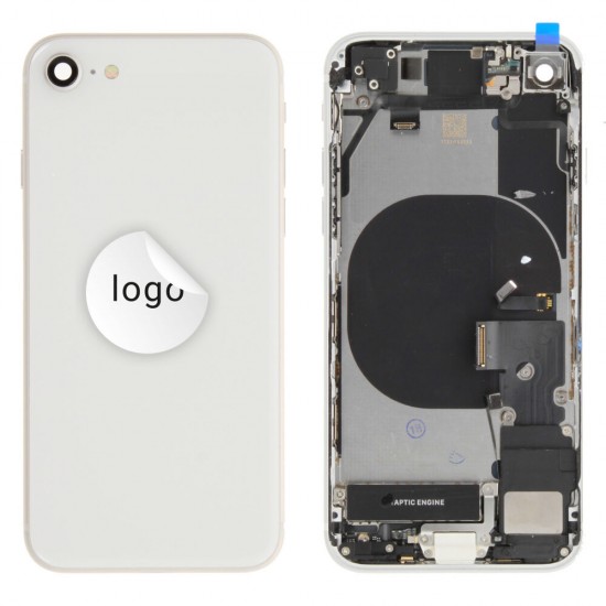Rear cover incl. small parts (Pulled C) - White, For iPhone SE (2022)