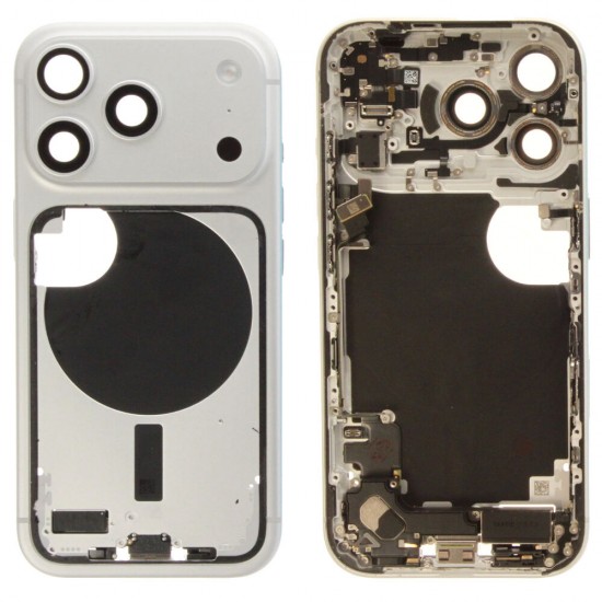 Middle frame incl. small parts (Pulled A)  - Silver, For iPhone 17 Pro