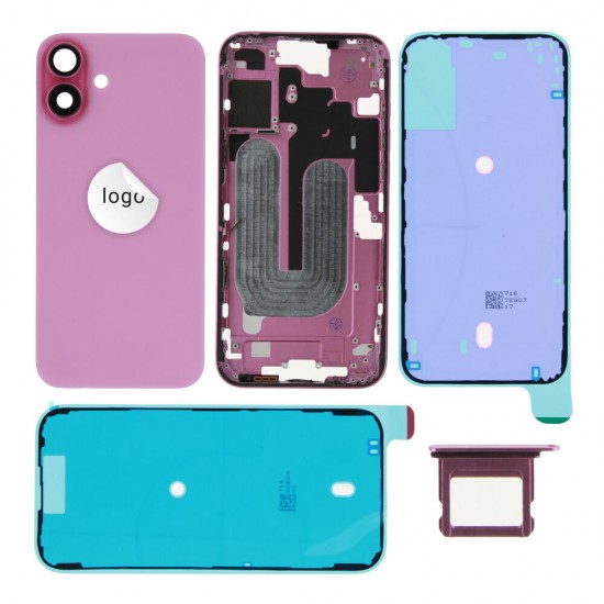 Rear cover excl. small parts (Pulled A) - Pink, For iPhone 16 Plus