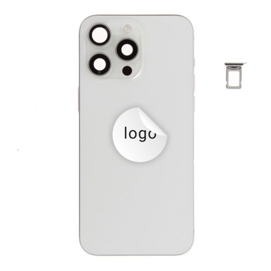 Rear cover incl. small parts (Pulled C) - White, For iPhone 15 Pro Max